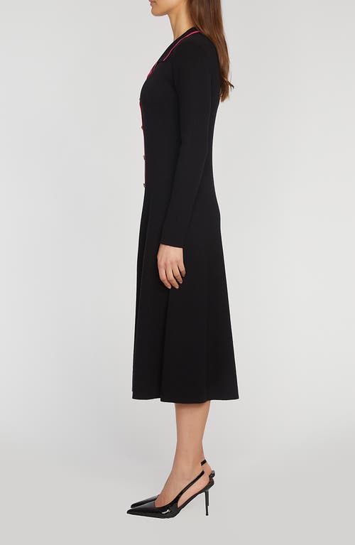 Shop Elie Tahari The Nadia Long Sleeve Button Front Sweater Dress In Noir W/pink Tipping