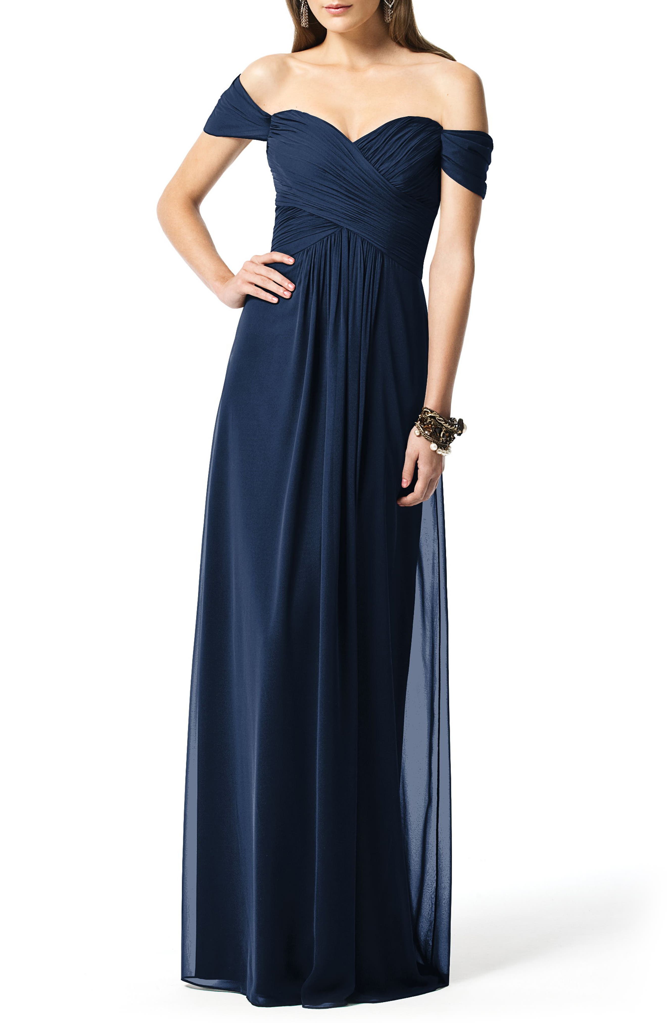Dessy Collection Ruched Chiffon Gown, Blue
