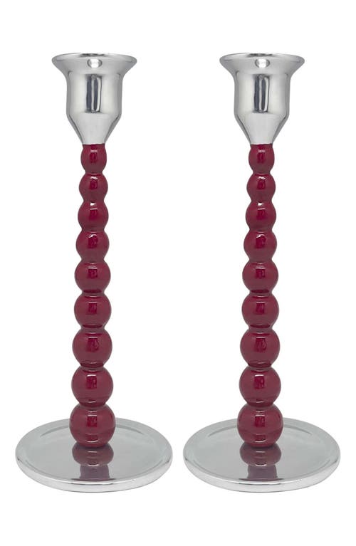 Mariposa Set Of 2 Pearled Candleholders In Red