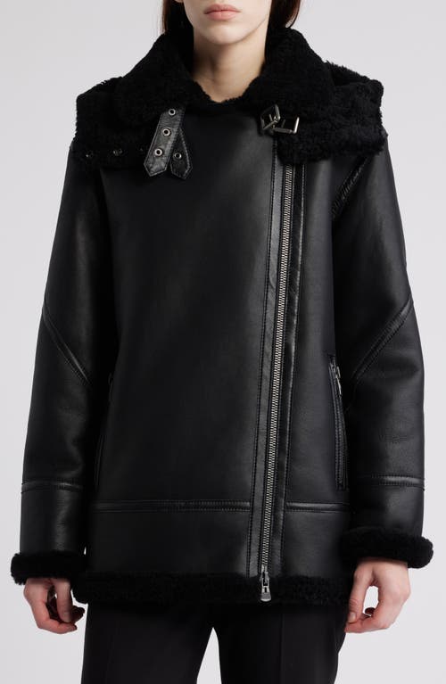 Shop Hiso Martina Genuine Shearling Coat With Removable Hood In Martina - Black