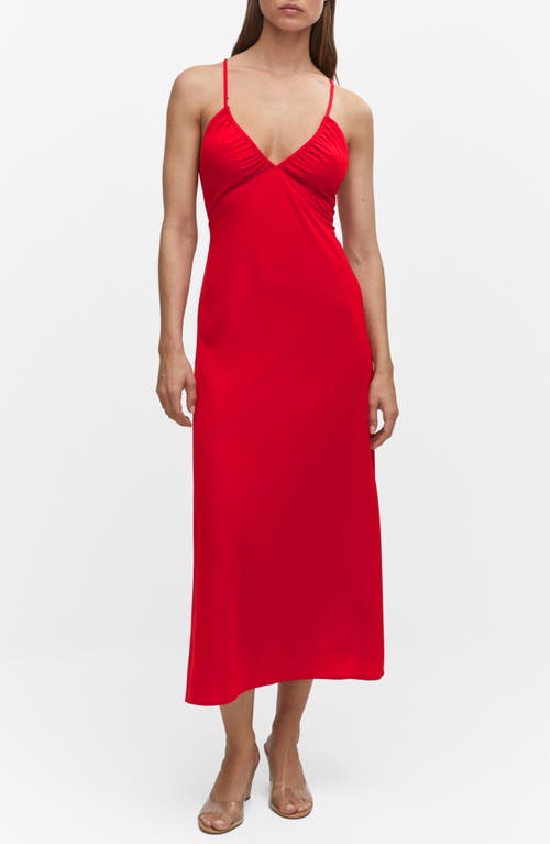 Shop Mango Ruched Cutout Midi Sundress In Red