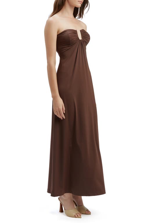 Shop Bardot Carolena Strapless Midi Dress In Chocolate