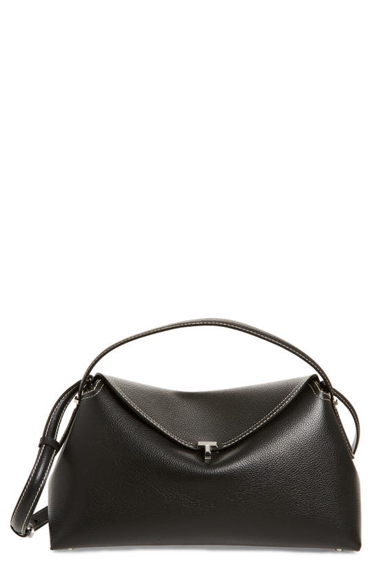 Shop Totême Toteme T-lock Curved Leather Shoulder Bag In Black