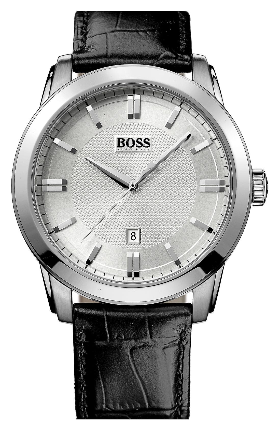 BOSS HUGO BOSS Round Leather Strap Watch, 44mm Nordstrom