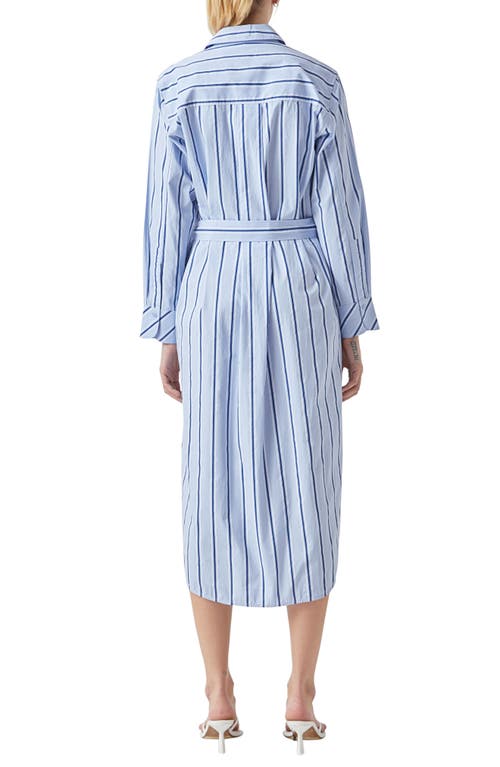 Shop Grey Lab Stripe Long Sleeve Maxi Shirtdress In Powder Blue/navy