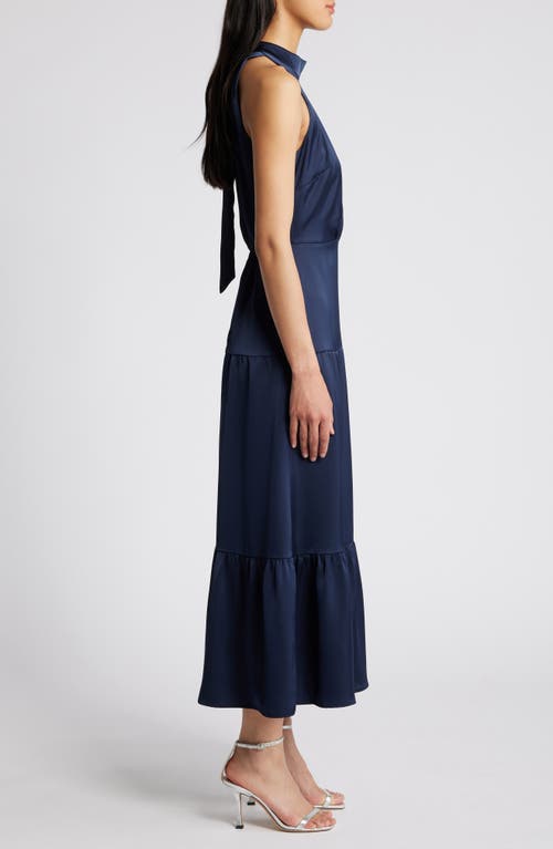 Shop Sam Edelman High Neck Sleeveless Satin Dress In Navy