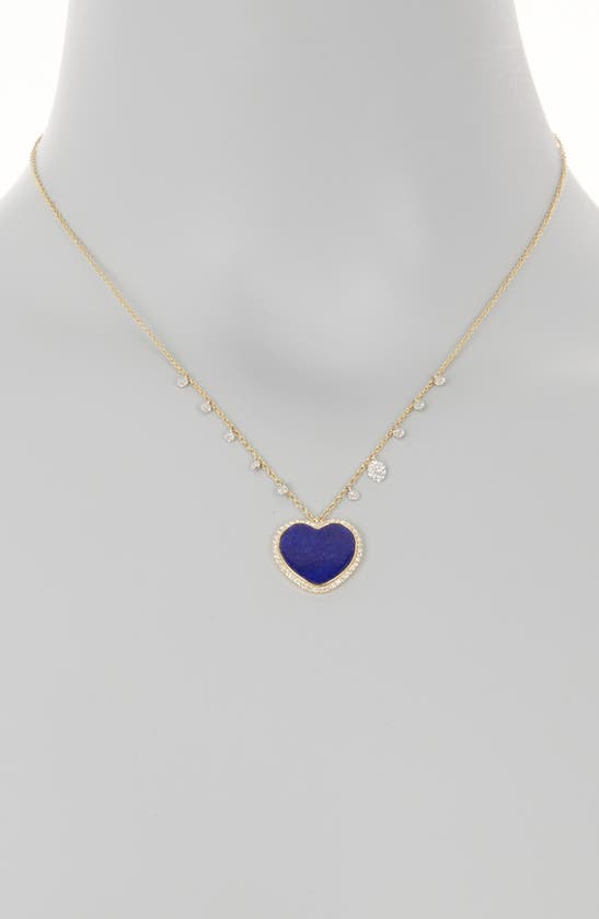 Shop Meira T Diamond Drops & Lapis Lazuli Heart Pendant Necklace In Yellow Gold