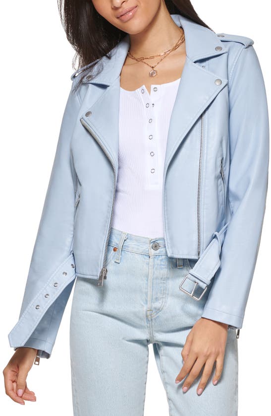 Levi's® Faux Leather Fashion Belted Moto Jacket In Dusty Blue