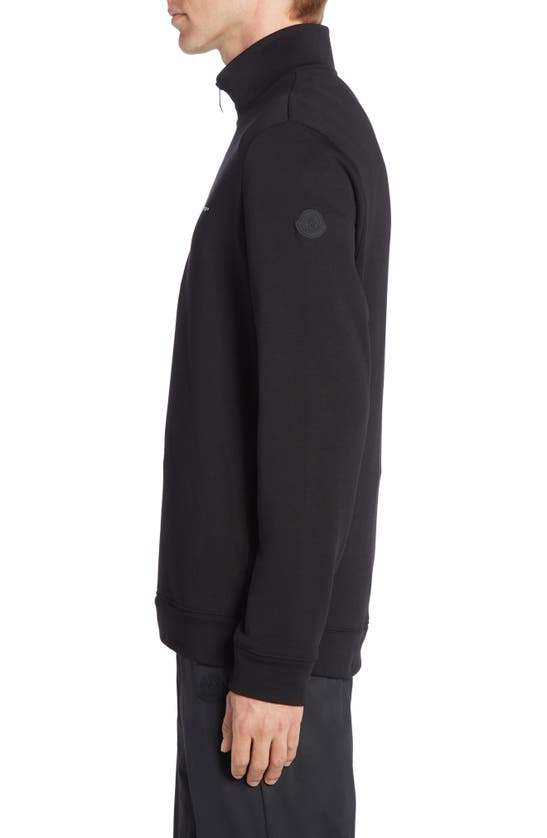 Shop Moncler Cotton Fleece Half Zip Sweatshirt In Black