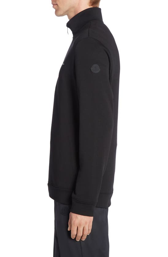 Moncler Cotton Fleece Half Zip Sweatshirt In Black