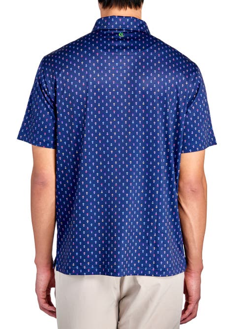 Construct Con.struct Floral Geo Motif Print Performance Golf Polo In Navy