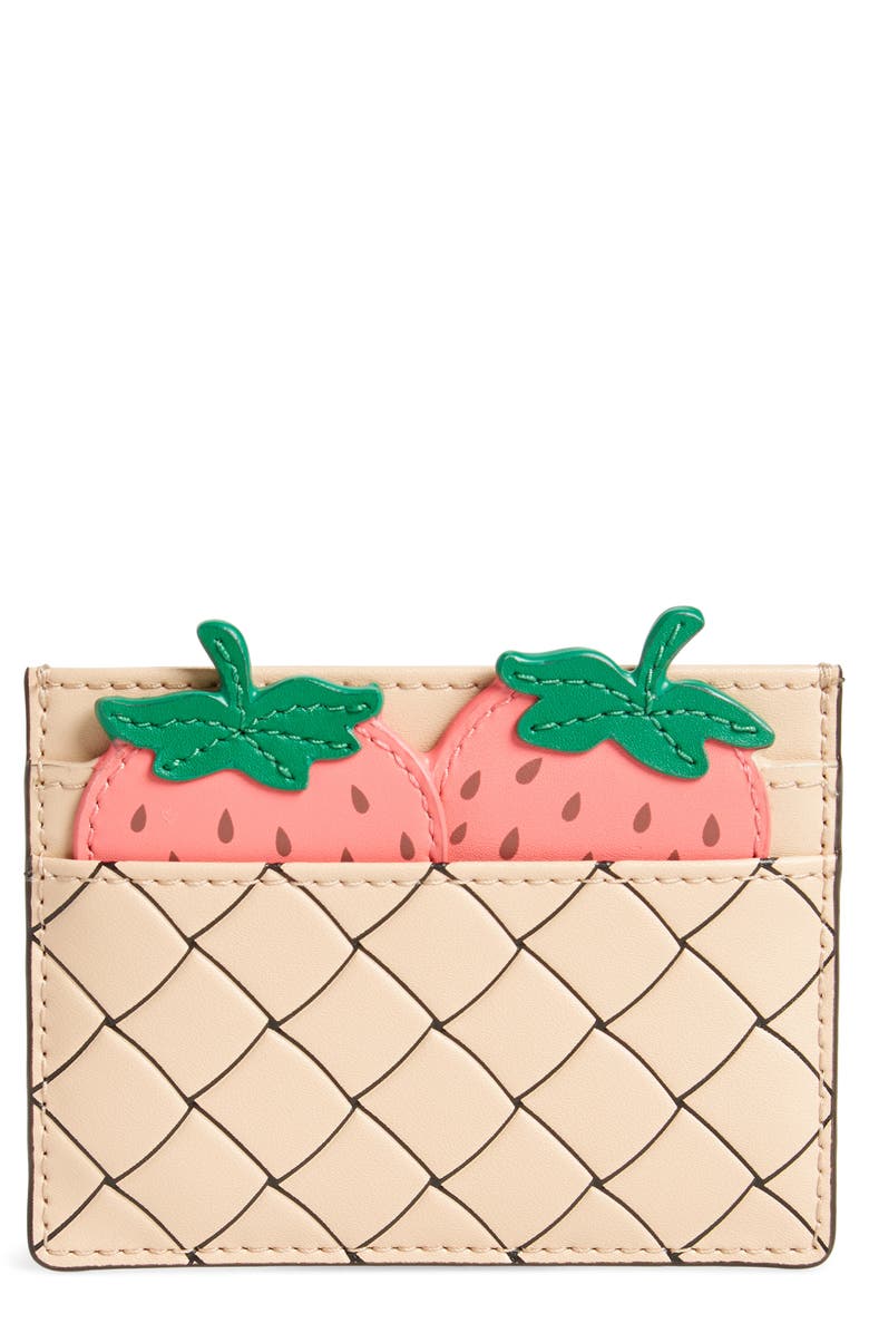 kate spade new york picnic strawberry basket leather card holder