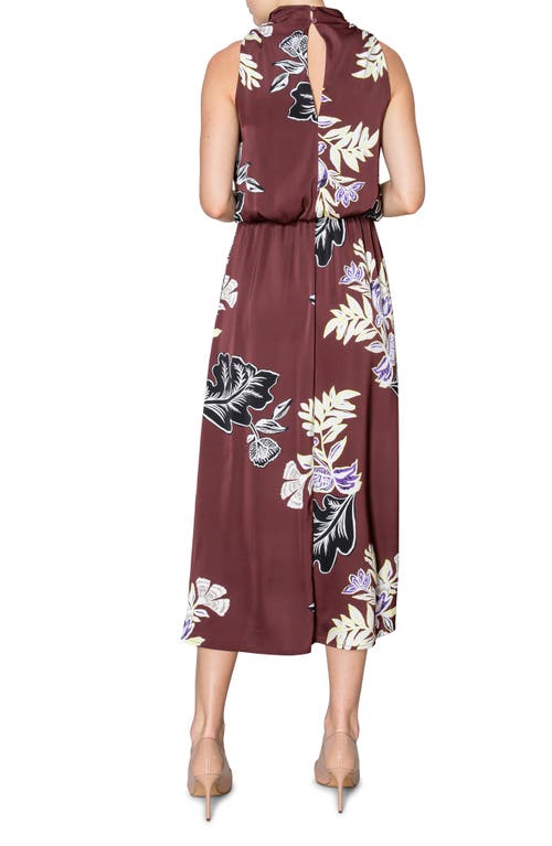 Shop Melloday Placed Floral Print Sleeveless Dress In Chocolate Floral