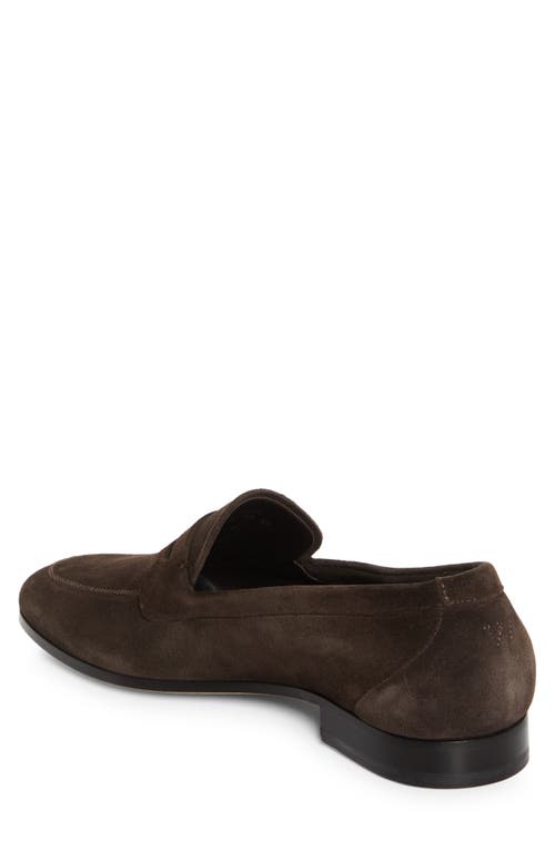 Jm Weston 180 Moccasin Suede Penny Loafers In Dark Brown