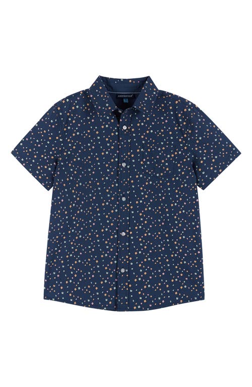 Andy & Evan Kids' Floral Short Sleeve Cotton Button-Up Shirt in Navy Floral 