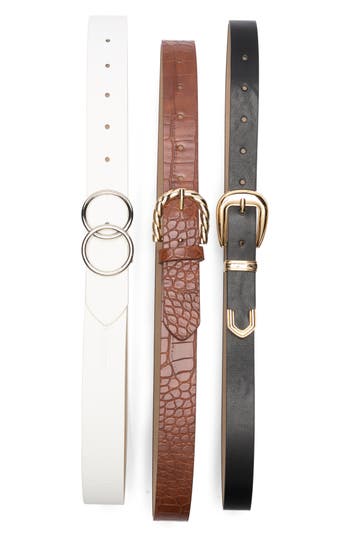 Vince Camuto Set Of 3 Faux Leather Belts In Multi