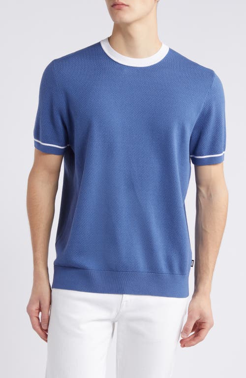 BOSS Grosso Short Sleeve Cotton Sweater Blue at Nordstrom,