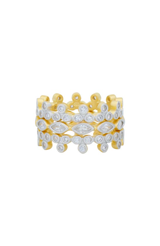 Freida Rothman Blossoming Brilliance Set Of 3 Stackable Rings In Gold And Silver