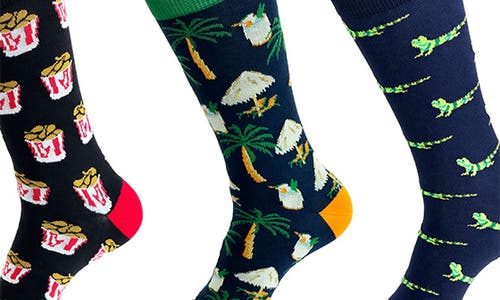 Unsimply Stitched 3-pack Assorted Graphic Crew Socks In Grey Multi