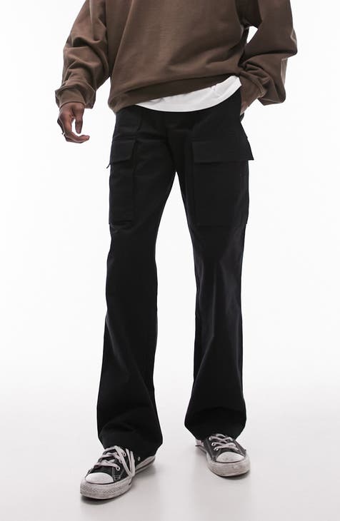 Topman relaxed nylon multi pocket cargo trousers in black