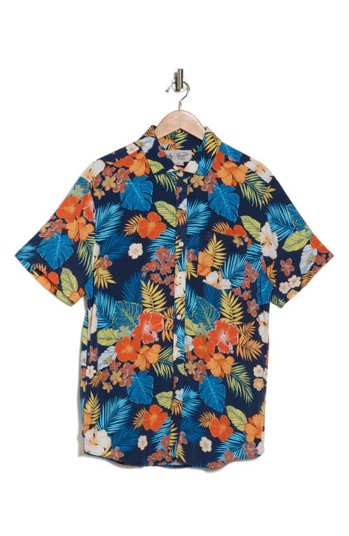 Shop Original Penguin Tropical Floral Short Sleeve Button-up Shirt In Sargasso Sea