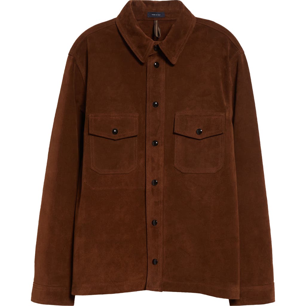 Drake's Suede Button-up Overshirt In 300 Dark Brown