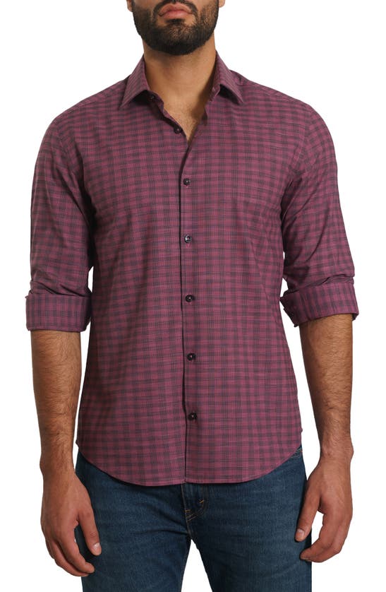 Shop Jared Lang Trim Fit Check Pima Cotton Button-up Shirt In Dark Pink Plaid