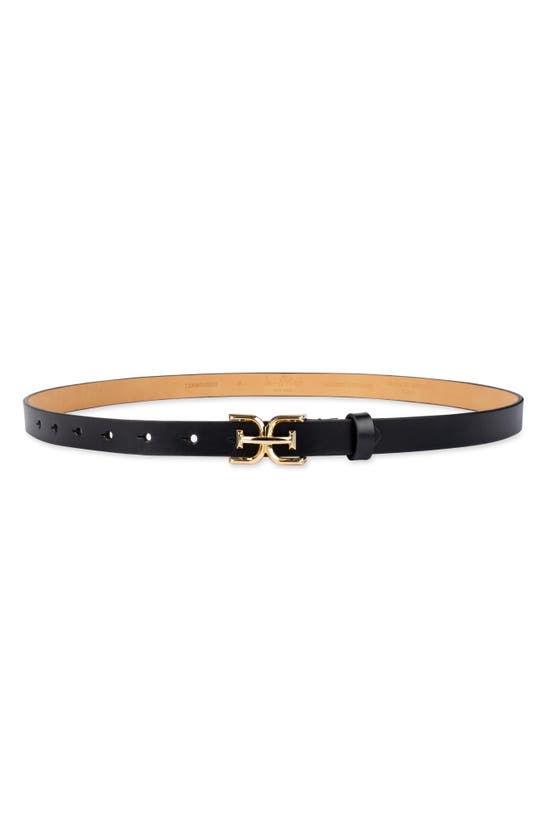 Shop Sam Edelman Double E Logo Slim Leather Belt In Black