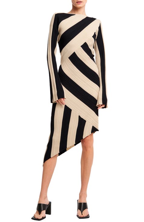 Osha Directional Stripe Long Sleeve Asymmetric Knit Dress