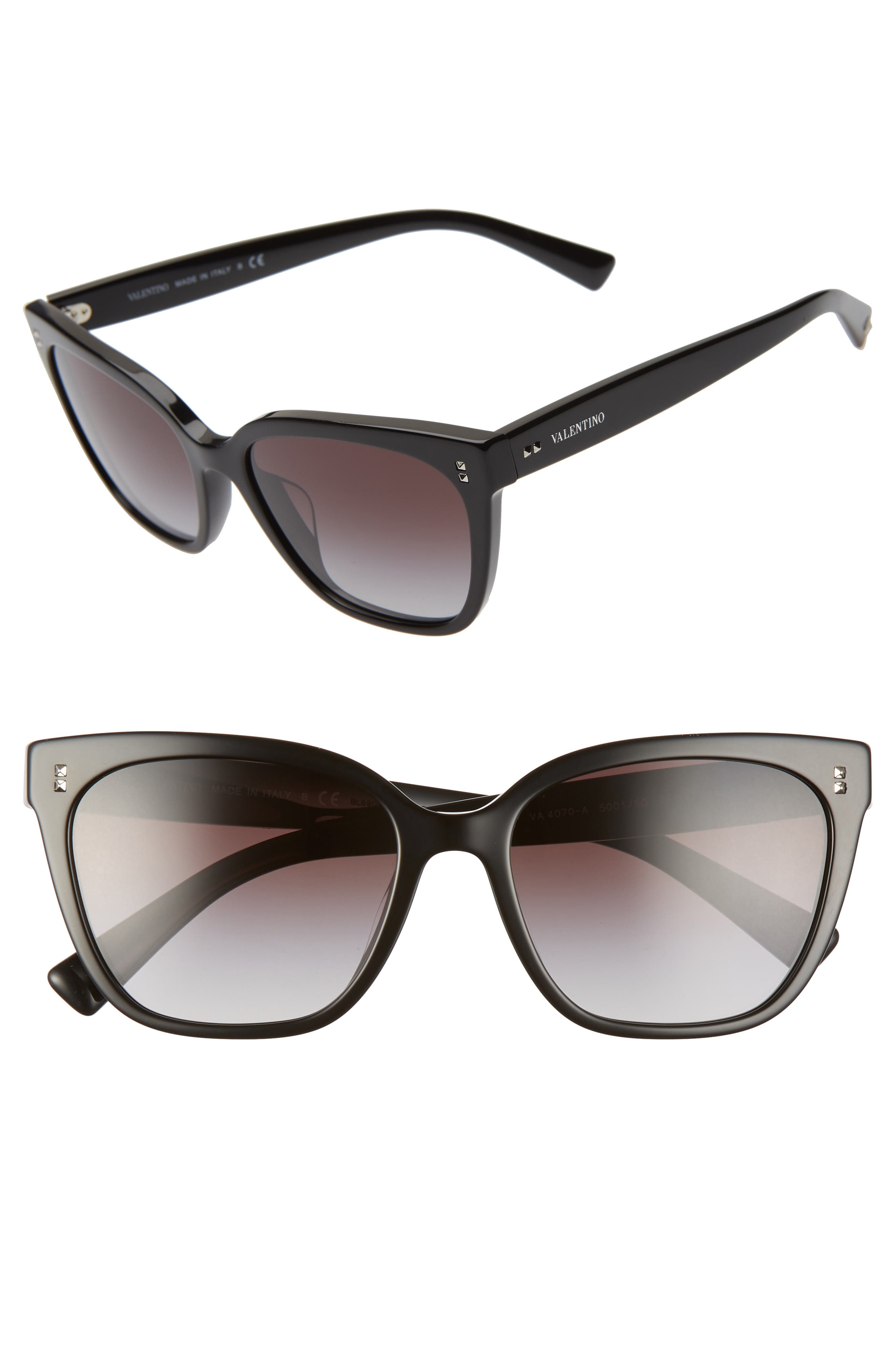 Valentino 55mm Gradient Square Cat Eye Sunglasses in Black/Black Gradient at Nordstrom