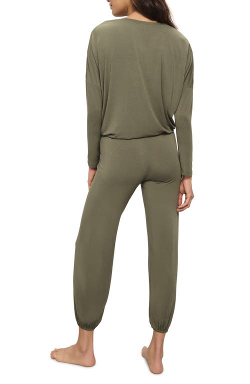 Shop Eberjey Gisele Jersey Knit Slouchy Pajamas In Moss/ivory