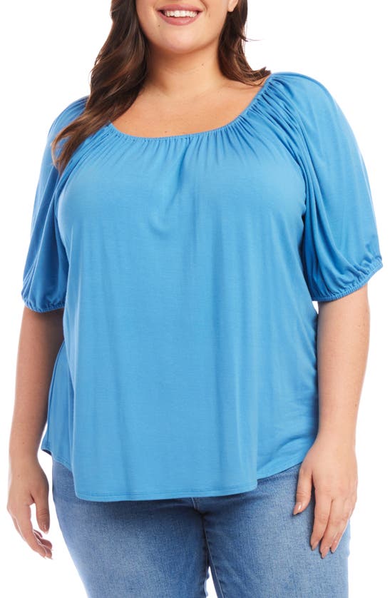 Karen Kane Knit Peasant Top In Capri Blue