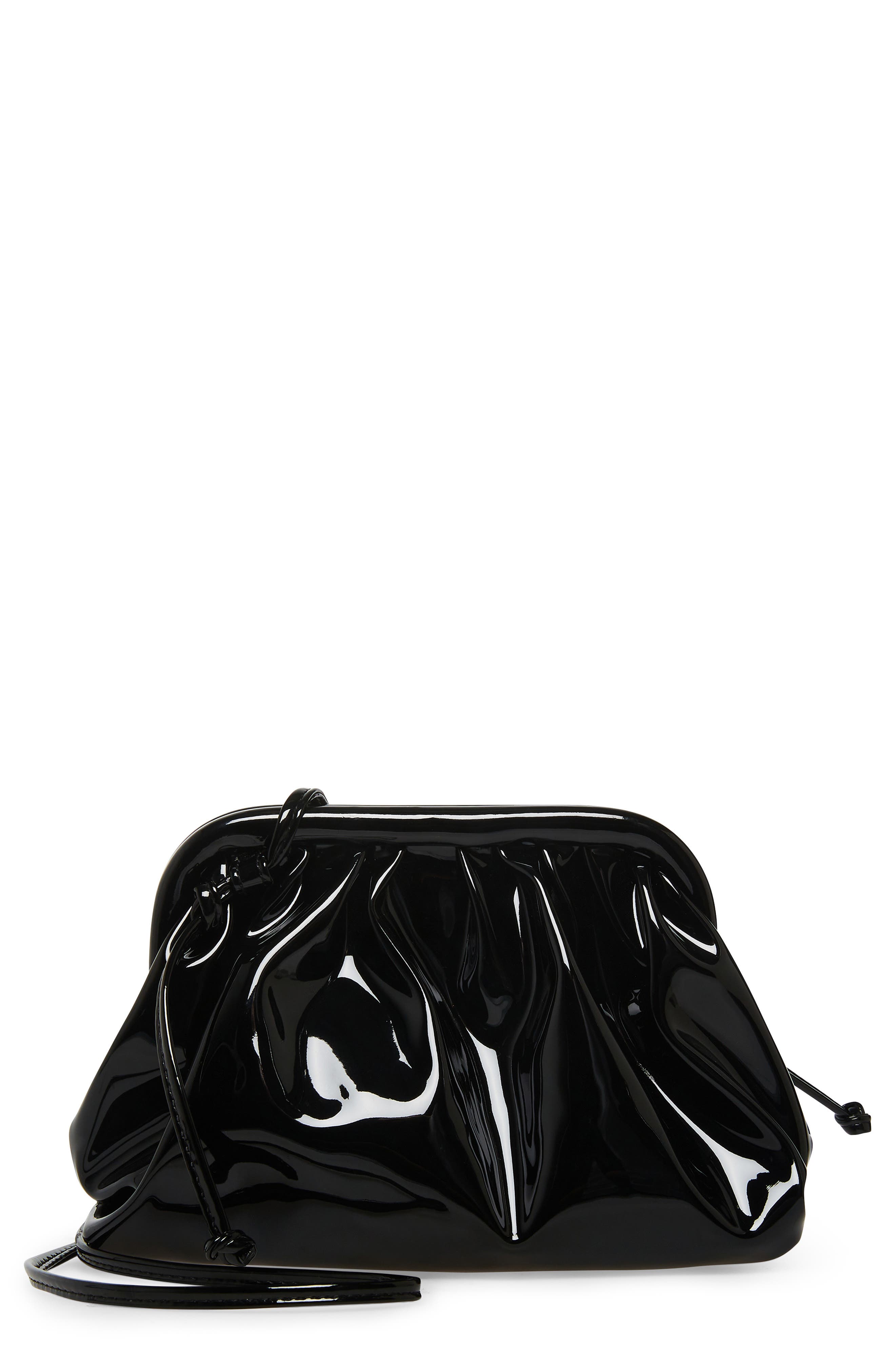 Women's Black Acrylic Box Clutch Bag with Lip Print. 