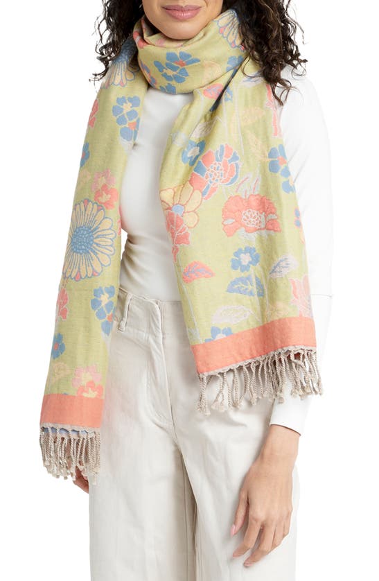 Shop Saachi Pastel Floral Reversible Scarf In Lime