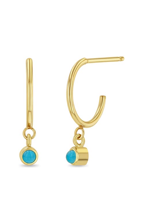 Zoë Chicco Dangling Turquoise Mini Huggies in 14K Yellow Gold at Nordstrom