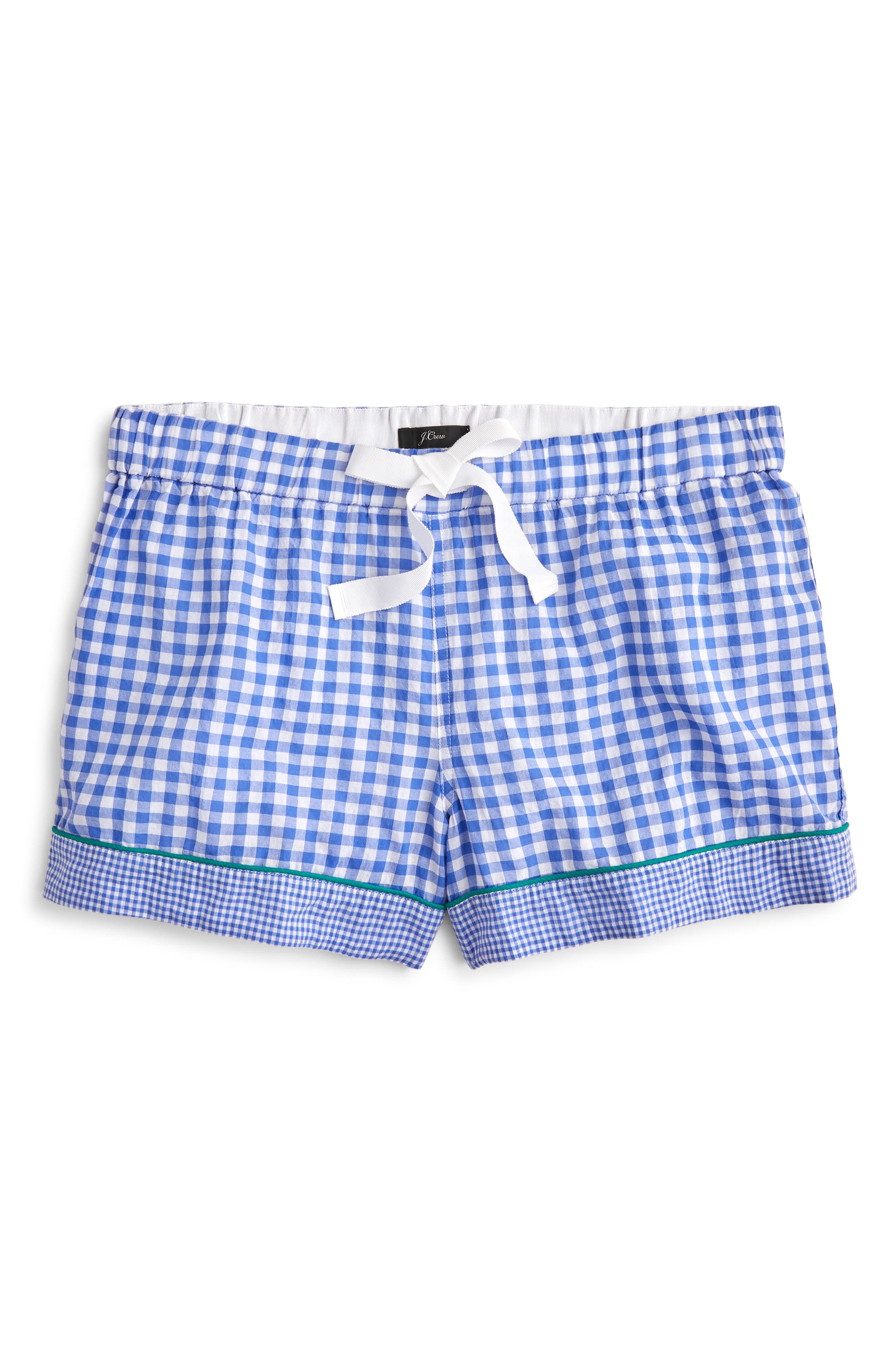 Plus Size J.crew Mixed Gingham Cotton Pajama Shorts, Size - Blue