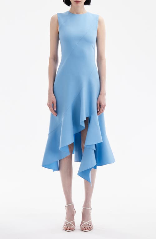 Oscar de la Renta Asymmetric Ruffle Hem Wool Blend Midi Dress Pastel Blue at Nordstrom,