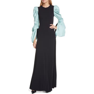 Tory Burch Gathered Taffeta Long Sleeve Dress, Black