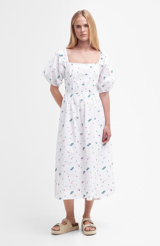 Barbour Fairacre Embroidered Floral Cutout Cotton Poplin Midi Dress In White Multi