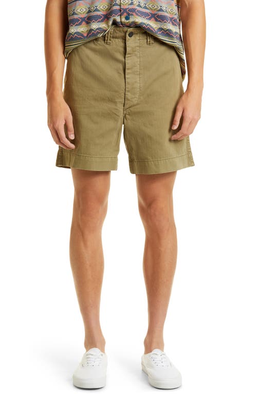 Double RL Herringbone Cotton Twill Field Shorts in Faded Olive at Nordstrom, Size 36 X