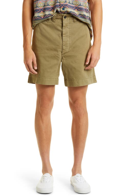 Herringbone Cotton Twill Field Shorts in Faded Olive