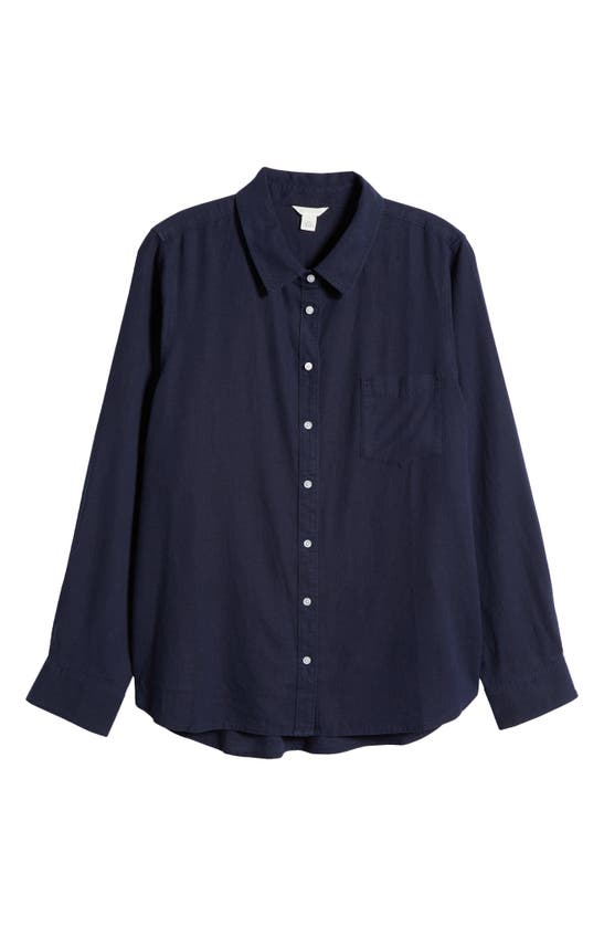 Shop Caslon (r) Long Sleeve Linen Blend Button-up Shirt In Navy Blazer