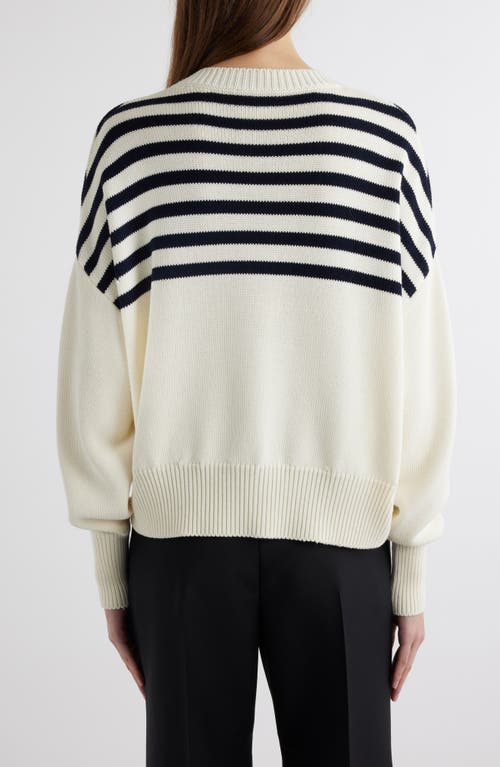 Shop Givenchy Logo & Stripe Crewneck Sweater In White/navy