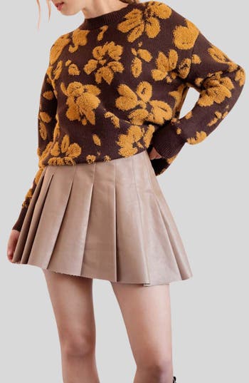 Blu Pepper Floral Distressed Terry Sweater In Brown