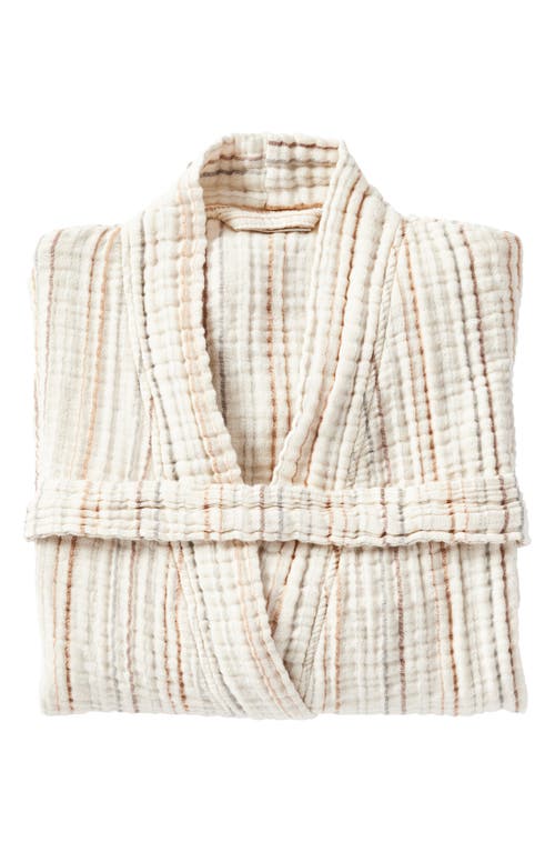 Coyuchi Organic Cotton Robe In Undyed W/warm Stripe