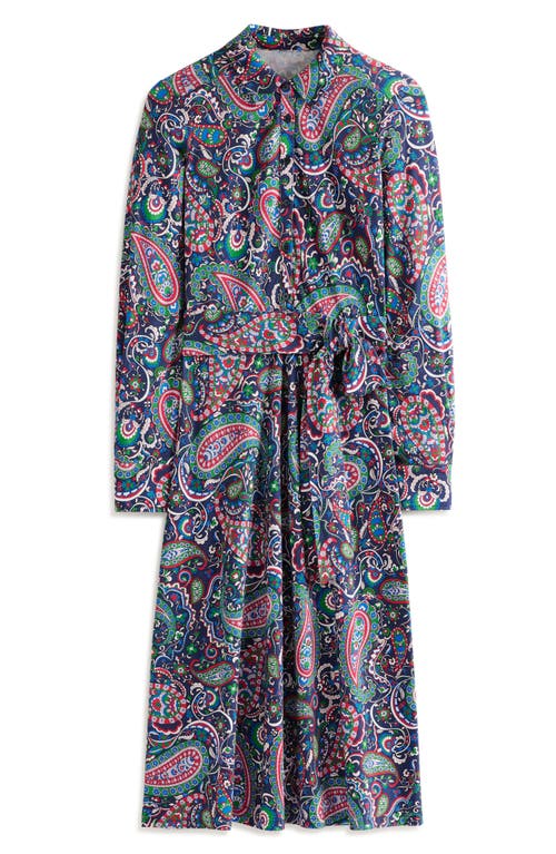 Shop Boden Laura Paisley Long Sleeve Belted Shirtdress In Navy Paisley Paradise