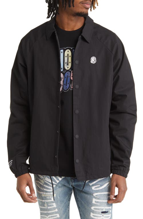 Billionaire Boys Club Realm Embroidered Graphic Snap-Up Jacket in Black