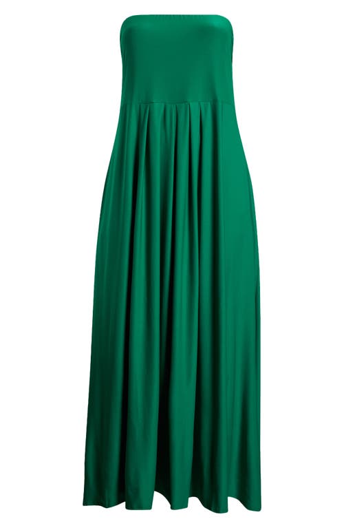 24seven Comfort Apparel Pleated Stretch Strapless A-line Dress In Green