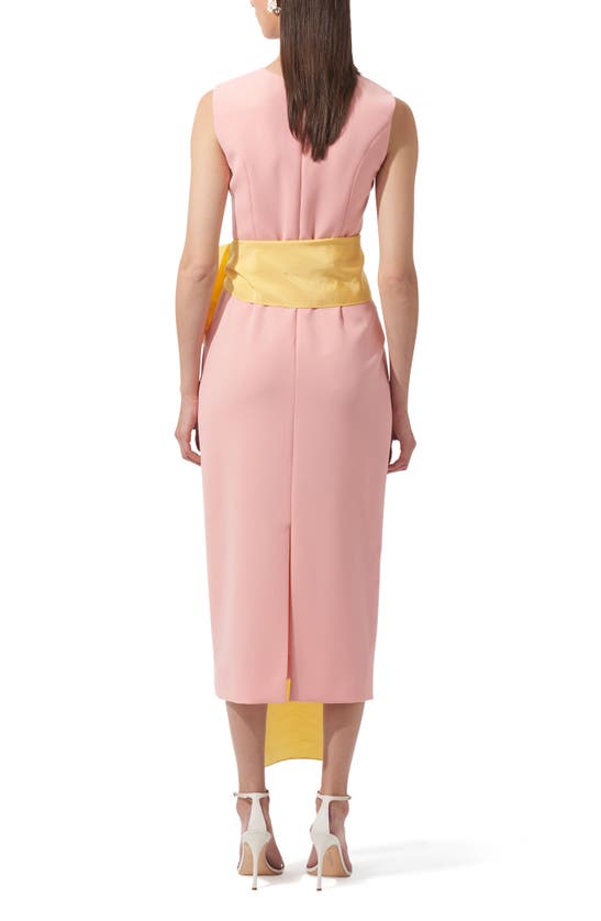Shop Carolina Herrera Contrast Sash Sleeveless Sheath Dress In Shell Pink Multi