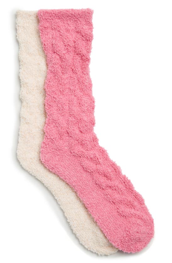 Nordstrom Rack Butter Cable Knit Crew Socks In Pink Cabaret- Oatmeal